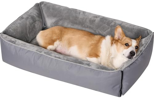 Dogat Hundebett waschbar, Hundesofa, 89x64cm | 4 Größen (S-XL), Flanell-Oberfläche, rutschfest, Hundekissen mit Reißverschluss für kleine, mittlere & große Hunde, Grau