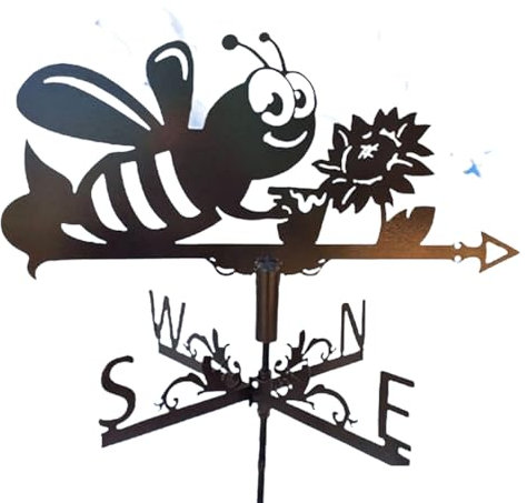 XAoSCd Girouette Décorative en Métal en Forme d'abeille - Girouette Décorative en Acier Inoxydable - pour Montage sur Piquet De Jardin, Cour, Ferme, Jardin, Cour, Toit,