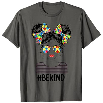 Be Kind Messy Bun Girls Bandana Puzzleteil Autismus Monat T-Shirt