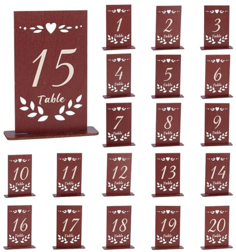 UNICRAFTALE 20 Stück Holz Hochzeitstischnummern Tischteller Dekoration Sattelbraun Rechteckig Nummer 1-20 Tischteller Mit Holzsockel Für Hochzeit Restaurant Geburtstagsfeier 11.3x3.7x15.3cm