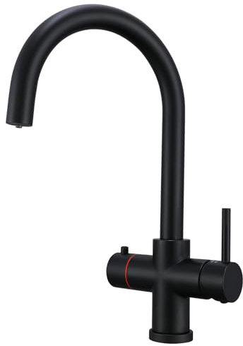 Yamataro 4-in-1 Wasserhahn für kochendes Wasser, sofort heißes Wasser, Küchenarmatur, kochen, gefiltert, heißes und kaltes Wasser, Messing, mattschwarz, nur Wasserhahn (Kessel und Filter nicht im