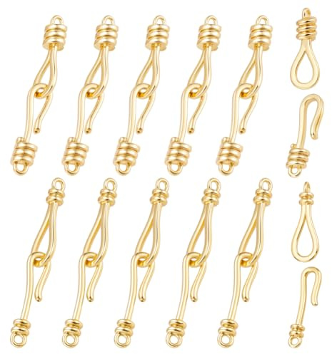 PH PandaHall 12 pz Set di Fermagli per Gioielli Placcati In Oro 18K 2 Stili Chiusure A Gancio A S Connettori per Collane Oro Chiusure per Gioielli In Ottone per Collane Bracciali Fai Da Te