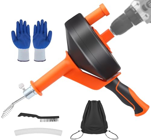 Spirale per la Pulizia Degli Scarichi [10m], Sonda Sturatubi Ideale per la Pulizia Degli Scarichi Ecologica, Pulitore per Scarichi con Guanti e Spazzola in Acciaio per Tubi in PVC, PPR e Metallo