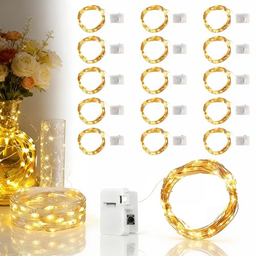 15 Stück Mini LED Lichterkette, 3 Modi Minilichterketten, 2M 20 LED Lichterkette Draht, Minilichterkette Kurz Innen, Mikro LED Lichterketten Klein für Party, Weihnachten, Hochzeit,Innen Deko,WarmWeiß