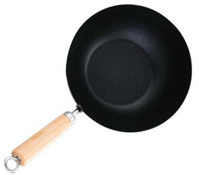 VICASKY Padella Piccola in Acciaio 22Cm Rivestimento Antiaderente e Manico in Legno Adatta per Cottura a Induzione e a Gas Mini Wok