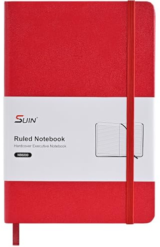 SUIN Carnet professionnel ligné à couverture rigide pour le travail, papier de soin des yeux 100 g/m², couverture en cuir synthétique, journal A5 pour le travail, l'école et la prise de notes, rouge