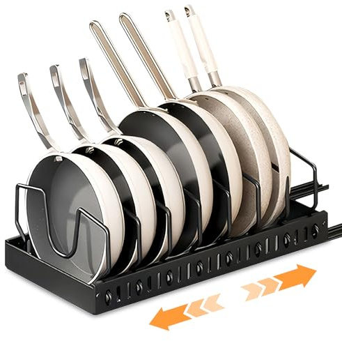 Pull-Out Pot Rack, Kitchen Cabinet Organizer, Adjustable Spacing Lid Holder