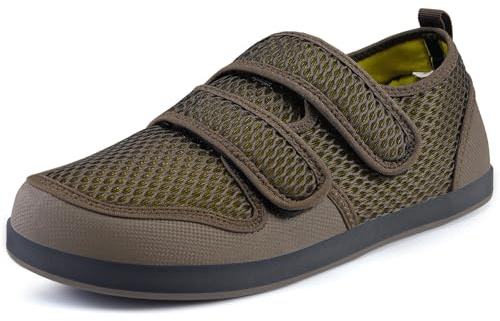 Hsyooes Chaussons Femme Hommes Chaussures Réglables Scratch Pantoufles Sandales Respirable Diabéthique Chaussons Orthopédique Anti-dérapante Edema Swollen House Sabots 42EU marron-A