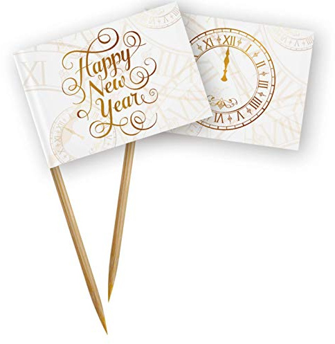 Folat 50 Party Picks * Happy New Year * Weiß mit Gold-Aufdruck Happy New Year