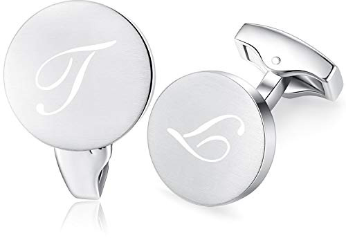 HONEY BEAR Briefe Initialen Buchstabe manschettenknöpfe Herren Edelstahl Hochzeit Cufflinks Manschettenknopf Gebürstetes Silber,MEHRWEG