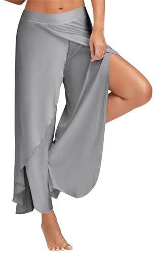 Pantalon de sport pour femme - Pantalon de yoga - Pantalon bouffant - Pantalon sarouel - Pantalon d'été léger - Pantalon Marlene - Gris - XL, H126-002, W40