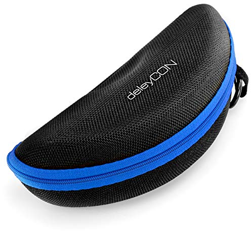 deleyCON Brillenetui Hardcase Hartschalen Etui Brillentasche Brillenbox Hardcover Tasche Sportbrillen Fahrradbrillen Brillen Lesebrillen Sonnenbrillen Brillenputztuch - Schwarz Blau