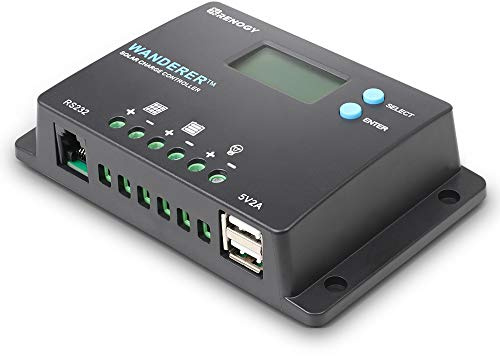 Renogy Wanderer Solarladeregler, 10 A, 12 V/24 V, PWM, negativer Boden, kompaktes Design mit LCD-Display für AGM, Gel, überflutete und Lithium-Batterie, 10 A