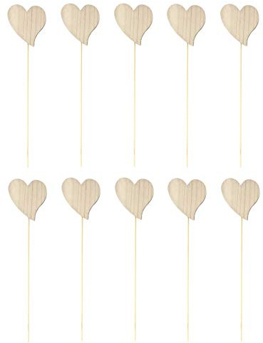 DARO DEKO Blumen-Stecker Herz braun mit Holzstab 10 Stück