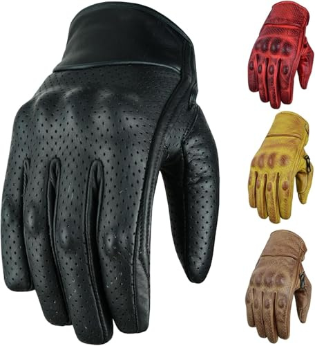 BOSmoto Harren/Damen Sportlich Motorradhandschuhe - Chopper Vintage Handschuhe-Wax Gelb-Leder (M)