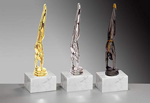 Henecka 🤸‍♂️ Turnen-Herren-Pokal, Turner-Trophäe, Turner im Handstand auf Marmorsockel, mit Wunschgravur, wählbar in 3 Farben (Resin)