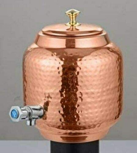 Spacetouch Distributeur d'Eau en Cuivre Martelé Pur avec Robinet - Carafe à Eau Matka, Pot de 3 Litres, Pichet avec Robinet
