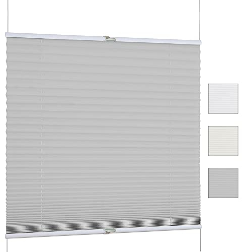 iomangio® Klemm Plissee ohne Bohren Faltrollo mit Klemmträger 115cm x 130cm Grau Klemmrollo Blickdicht Sonnenschutz Jalousie für Fenster Fertigplissee Rollo