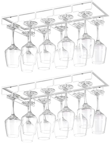 YunNasi 2 Pièces 5 Rangs Support Verre Suspendu, Porte Verres à Vin en Métal, Rangement Verre Installation sous Meuble, pour Bar, Restaurant, Cuisine, Blanc