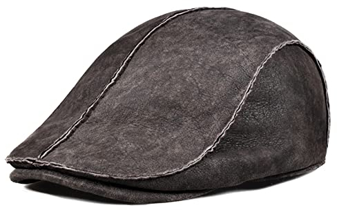 DongBao Flatcap Herren - Schirmmütze aus Leder - Schiebermütze mit Ohrenklappen - Ohrenmütze Herbst/Winter - Baskenmütze