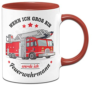 Tassenbrennerei Original - Kinder-Tasse mit Spruch Wenn ich groß bin werde ich Feuerwehrmann - Feuerwehr Kakaobecher (Rot)