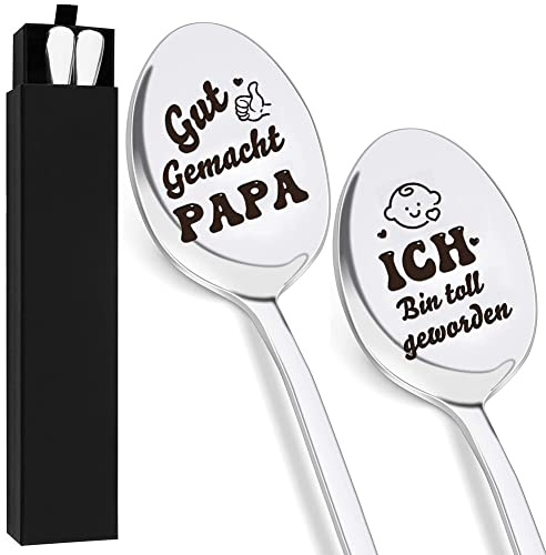 2 cuillères à café en acier inoxydable, longues cuillères à café latte macchiato, cuillères personnalisées avec gravure bien fait papa et je suis fait grand cadeau de fête des pères pour hommes