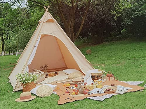 SIBORTER Outdoor Wasserdichte Pyramide Tipi Zelt Beige Baumwolle Leinwand Camping Zelt für Familie