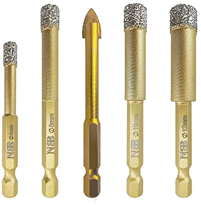 NBB Punte diamantate con codolo esagonale E6,3, per foratura a secco in porcellana dura, ceramica, piastrelle, granito, marmo, meglio bagnate, utilizzate in trapani con filo o cordless(4, 6/8/10/12mm)