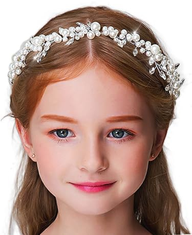 IYOU Blumenmädchen Perle Stirnband Weiß Strass Kopfschmuck Kristall Prinzessin Kommunion Haarschmuck für Mädchen