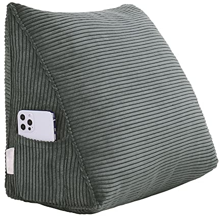 Johnear Keilkissen Lesekissen für Bett und Sofa Lehnenkissen, Rückenkissen Kopfteil Bett Rückenlehne Großes Dreieckiges Lendenkissen (Grau，45cm)