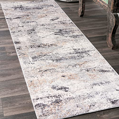 Mazovia Teppich Läufer Flur - Modern Teppichläufer – Kurzflor, Weich - für Vorzimmer Eingangsbereich Schlafzimmer Küche Korridor - Abstrakt Muster - 80 cm Breite Grau Beige 1 80 x 475 cm