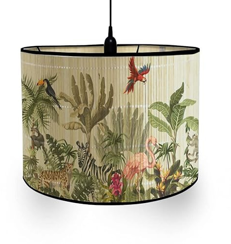 Bamboo Lamp Shade Green Plants Pattern Chandelier Lamp Lampshade Japanese Style Light Cover Lamp Shades for Floor Light and Table Lamp (C)