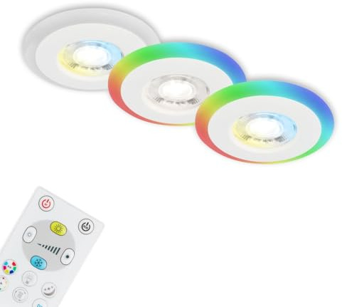 BRILONER Leuchten - 3er Set Einbauleuchten Decke LED, LED Lichtring RGB CCT, Einbaulampen flach, Einbaustrahler Bad, Badeinbaustrahler IP44, Weiß, 84x34 mm (DxH), 7040-036