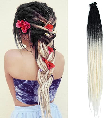 24 Ombre Dreadlocks Extensions Single Ended 15 Strands/Pack Black to White Soft Synthetic Faux Dreads Reggae Crochet Braided Dread Extensions
