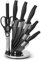 NETTA Kitchen Knife Set with Block - 7 Piece Stainless Steel - Premium Kitchen Set with Clear Storage Block, 5 Knives, Scissors, Knife Sharpener - Black