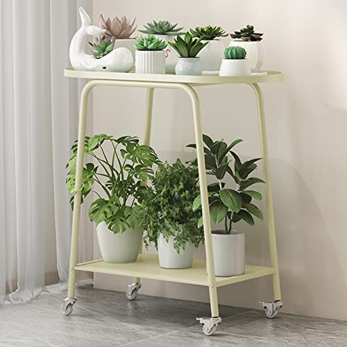 Pflanzenständer Metall - 2 Ebenen Pflanzenregal, Blumenregal Blumentreppe mit Rädern, Eisen Pflanzentöpfe Standregal, Pflanzentreppe für Innen Und Außen Balkon Garten Eckveranda (Color : Beige)