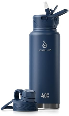 IDEUS Vakuumisolierte Wasserflasche, 40oz (1140 ml) Edelstahl Doppelwand Flasche Metall Sport Kantine mit auslaufsicherem Schraubverschluss (Marineblau)