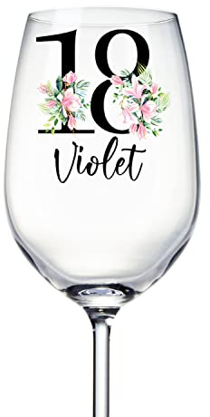 ukgiftstoreonline Personalised 18th Birthday Floral Wine Glass Gift for Her