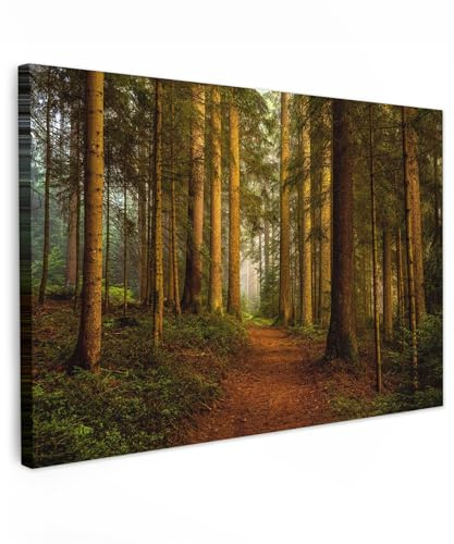 MuchoWow© Leinwand Deko Schlafzimmer Aesthetic Leinwandbilder Wohnzimmer | 90x60 cm - Gemälde Foto Geschenk Living Room Decoration Wald - Bilder Natur - Bäume - Landschaft - Blätter