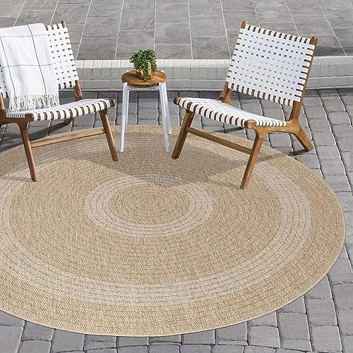 Carpettex Outdoor Teppich Wetterfest 120 cm Rund Sisal & Jute Optik Beige - Ideal für Balkon, Garten, Terrasse und als Küchenteppich - Teppich Waschbar, Wasserfest, Pflegeleicht, Vintage Design