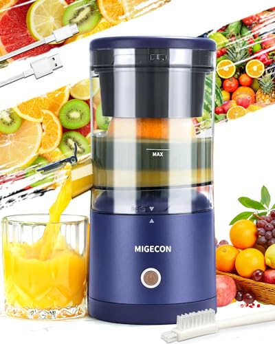 Electric Juicer Rechargeable - Citrus Juicer Machine with USB and Portable Juicer, Anti-Drip Function Juicer for Orange, Lemon, Grapefruit, Include Cleaning Brush (Dark Blue)