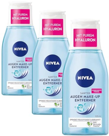 NIVEA Sanfter Augen Make-Up Entferner (125 ml), nicht fettender Make-Up Entferner mit Provitamin B5, zum Abschminken von Mascara und Augen Make-up (Packung mit 3)