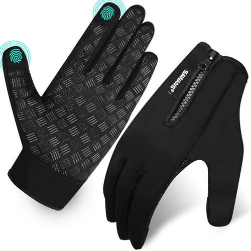 SAWANS Fahrradhandschuhe, Thermo-Winter-Laufhandschuhe für Herren und Damen, rutschfest, Touchscreen, warm, Winter, Outdoor, Reißverschluss, verstellbar, Fahren, Klettern