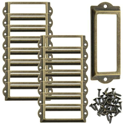 Heyous 16PCS Metall Etikettenhalter 83x30MM Bronze Datei Visitenkarte Etikettenhalter mit Schrauben für Büro Bibliothek Schublade Schrank Regal