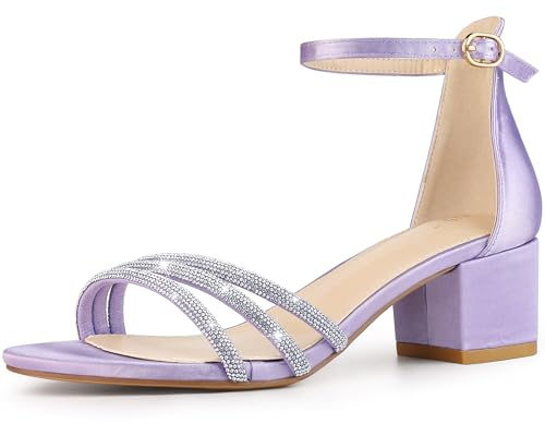 Perphy Satin Rhinestones Open Toe Chunky Heel Sandals for Women Purple 5.5 UK/Label Size 7.5 US