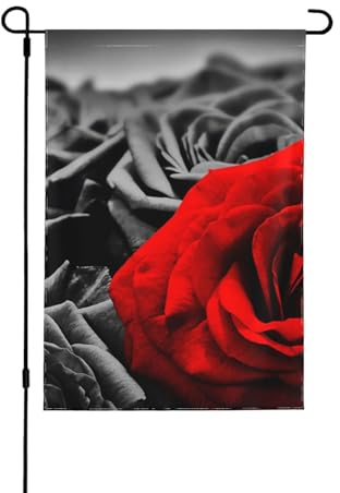 OPSREY Schwarz-weiße und rote Rosen bedruckte Gartenflagge, doppelseitig, für den Außenbereich, dekorative Flagge, Gartenbanner