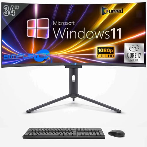 SIMPLETEK - PC All in one 34 Curvo FHD | i7 12° Gen | Windows 11 Pro | 4GB RAM | 240GB SSD | Webcam Integrata 5MP | WiFi6 e BT 5.2