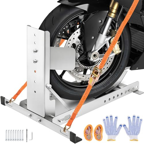 CIRONBOW Stainless Steel Motorcycle Wheel Chock Stand, Antirust Heavy Duty 3000lbs Load Capacity Universal Front Tire Stand Chocks for Motorcycle, Dirt Bikes/Trailer Wheel Silver