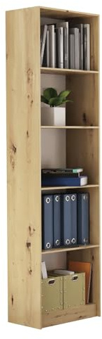 WHATSIZE ENTERPRISE 5 Tier Bookcase Artisan, Tall Freestanding Book Shelf for Living Room, Study and Bedroom, Wooden Shelving Unit Book Case (50cm L x 30cm W x 182cm H)
