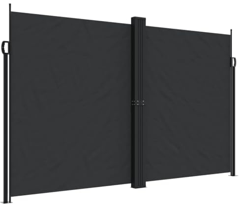 vidaXL Seitenmarkise, Wandmarkise mit PU-Beschichtung, Sichtschutz für Balkon Terrasse Garten, Windschutz Markise, Ausziehbar Schwarz Polyester